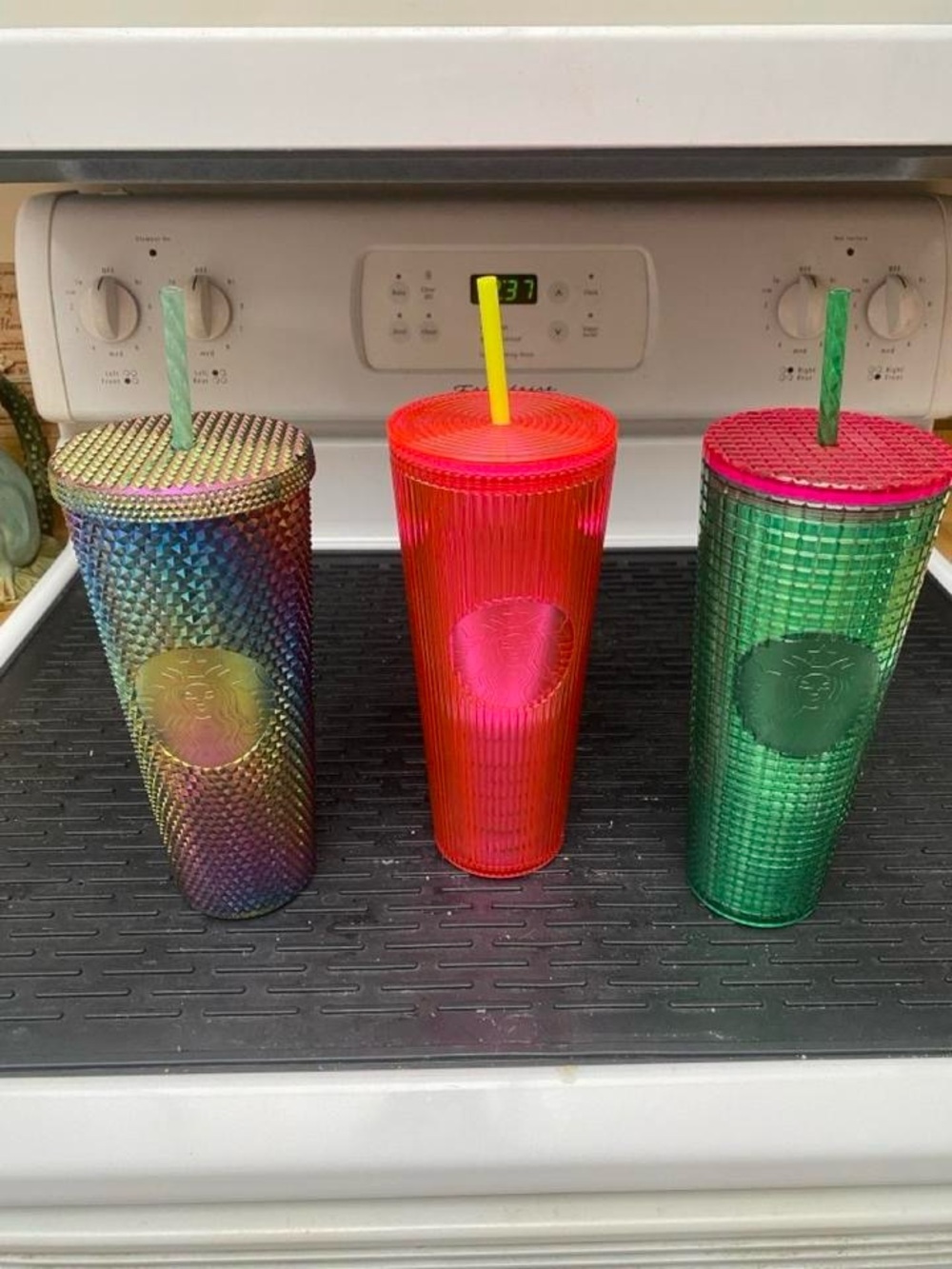 Starbucks Iridescent Rainbow, Neon Red & Green Studded Cold Cups with Straws